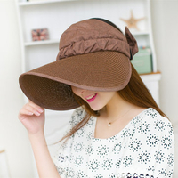Women Linen Foldable Straw Cap Bowknot Outdoor Summer Travel Wide Brim Beach Sun Hat