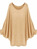Women Long Batwing Sleeve O Neck Loose Knit Sweater