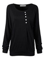 Women Long Batwing Sleeve O Neck Pure Color Loose T-shirt