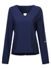 Women Long Sleeve Back Zipper Pure Color V-neck T-shirts