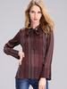 Women Long Sleeve Big Bow Chiffon See Through Blouse