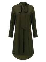 Women Long Sleeve Bow Asymmetrical Loose Chiffon Shirt Dress
