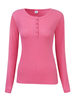 Women Long Sleeve Buttons O-Neck Pure Color Cotton T-shirts