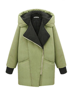 Women Long Sleeve Cocoon Shape Oblique Zipper Cotton Coat
