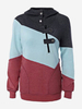 Women Long Sleeve Contrast Color High Collar Zipper Hooded Sweatshirts