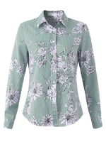 Women Long Sleeve Floral Printed Turn-down Collar Blouses