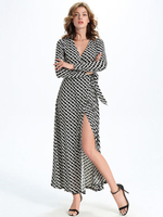 Women Long Sleeve Geometric Printed Long Maxi Dress