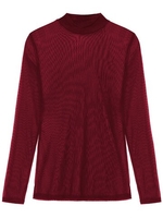 Women Long Sleeve High Collar Mesh See-through Pure Color Blouse