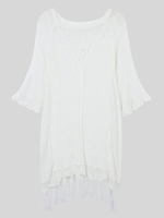 Women Long Sleeve Hollow Out Tassels Beach T-Shirt