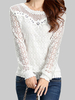 Women Long Sleeve Lace Crochet Patchwork Chiffon Blouse