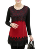 Women Long Sleeve Lace Patchwork Slim Knitted Shirt