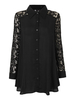 Women Long Sleeve Lapel Button Lace Patchwork Chiffon Blouse