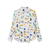 Women Long Sleeve Lapel Graffiti Printed Button Loose Blouse