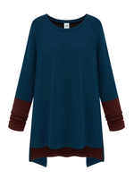 Women Long Sleeve O Neck Contrast Color Irregular T-shirt