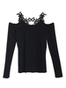 Women Long Sleeve O Neck Off Shoulder Crochet T-Shirt