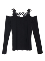 Women Long Sleeve O Neck Off Shoulder Crochet T-Shirt