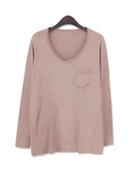 Women Long Sleeve O Neck Pockets T-Shirts
