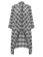 Women Long Sleeve Plaid Asymmetric Tassel Chiffon Cardigan