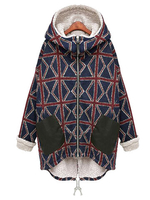Women Long Sleeve Plaid Hooded Thicken Warm Coat
