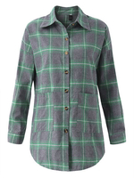 Women Long Sleeve Plaid Letter Printed Casual Blouse
