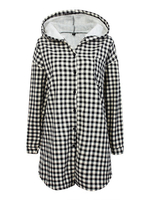 Women Long Sleeve Plaid Single Breasted Hooded Coat