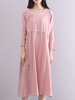 Women Long Sleeve Plate Buckles Pure Color Vintage Maxi Dresses