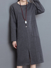 Women Long Sleeve Pocket Pure Color Cotton Vintage Dresses