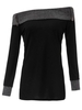Women Long Sleeve Polo Collar Zipper Splicing Cotton Shirt
