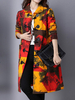 Women Long Sleeve Printed Horn Buttons Thicken Winter Warm Coats