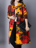 Women Long Sleeve Printed Horn Buttons Thicken Winter Warm Coats