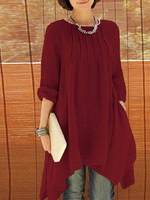 Women Long Sleeve Pure Color Asymmetrica Loose Shirts