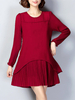 Women Long Sleeve Pure Color Pleated Chiffon Mini Dress
