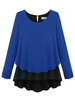 Women Long Sleeve Ruffle Hem Irregular Chiffon Patchwork Tops