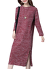 Women Long Sleeve Side Split Knit Vintage Dresses