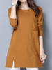 Women Long Sleeve Side Split O-Neck Pocket Cotton T-shirts