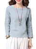 Women Long Sleeve Square Neck Embroidery Solid T-shirt