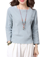 Women Long Sleeve Square Neck Embroidery Solid T-shirt
