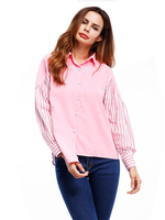 Women Long Sleeve Stripe Patchwork Buttons Blouses