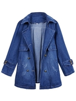 Women Long Sleeve Turn-down Collar Denim Jacket