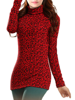 Women Long Sleeve Turtleneck Leopard Printed Velvet Bottoming T-Shirts