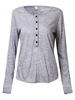 Women Long Sleeve V Neck Button Pure Color T-shirt