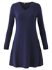 Women Long Sleeve V Neck Navy Casual Mini Dress