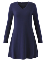 Women Long Sleeve V Neck Navy Casual Mini Dress