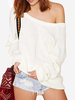 Women Long Sleeve V Neck Off Shoulder Knitted Sweater