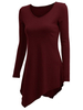 Women Long Sleeve V Neck Pure Color A-Line Irregular Hem T-shirt