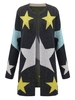 Women Long Sleeve V Neck Stars Pattern Printed Knitted Cardigan