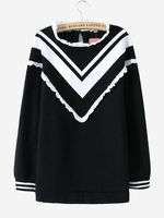 Women Long Sleeve V Stripe Patchwork Sweatshirt