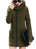 Women Long Sleeve Zipper Pockets Hooded Thicken Coat