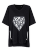 Women Loose Diamond Printed V-Neck Short Sleeve Irregular T-Shirt
