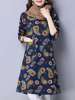 Women Loose Floral Graphic Pattern Long Sleeve O Neck Dress